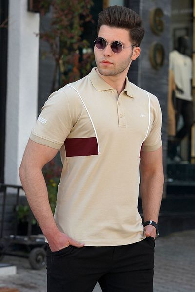 Madmext Béžové pánské tričko Polo Neck 5243
