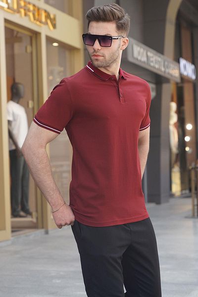 Madmext Pánské tričko Claret Red Polo Collar 6113