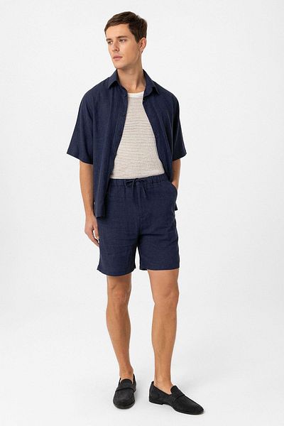 Antioch Navy Blue Linen Blend Men's Shorts