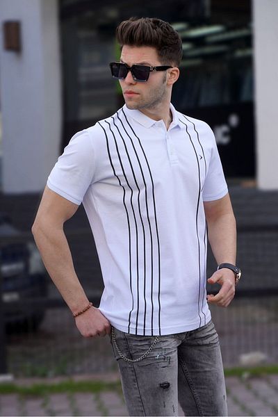 Madmext Men's Polo Neck White T-Shirt 5822