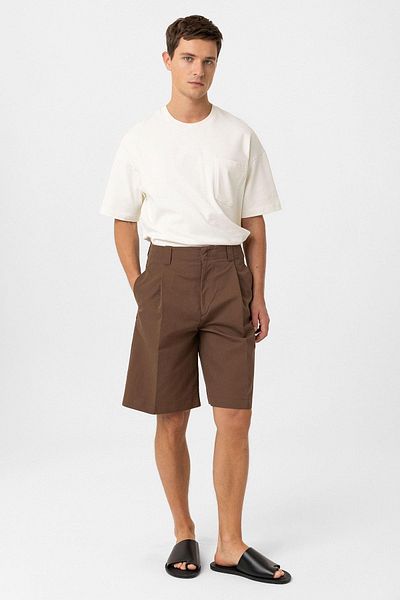 Antioch Coffee High Waist Pleated Relaxed Bermuda Men's Shorts