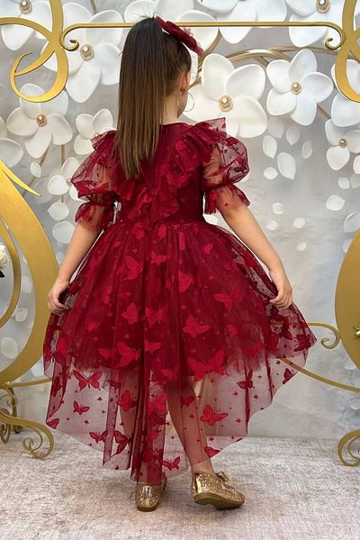 ABİYEKİDS Butterfly Patterned Tailed Children's Evening Dress Aged 6/9 Aby211