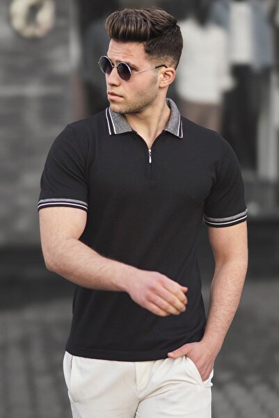 Madmext Чорний базовий комір поло чоловічий Tisort 5099