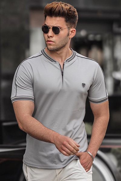 Madmext Graues Herren-T-Shirt mit Polokragen 9281