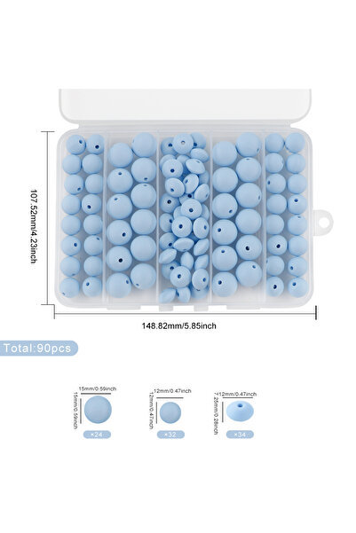 Choice 90 قطعة/صندوق من خرز السيليكون الدائري مقاس 12/15 مم، أزرق فاتح، خرز ع...