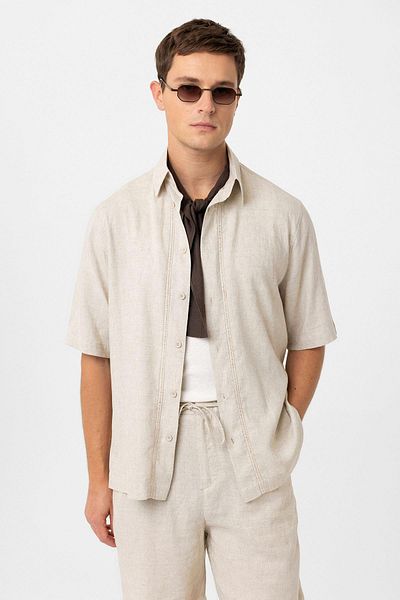 Antioch Stone Linen Blended Relaxed Men's Shirt