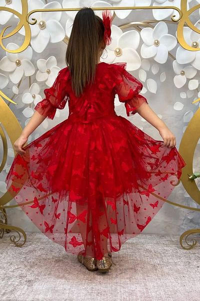 ABİYEKİDS Butterfly Patterned Tailed Children's Evening Dress Aged 6/9 Aby211