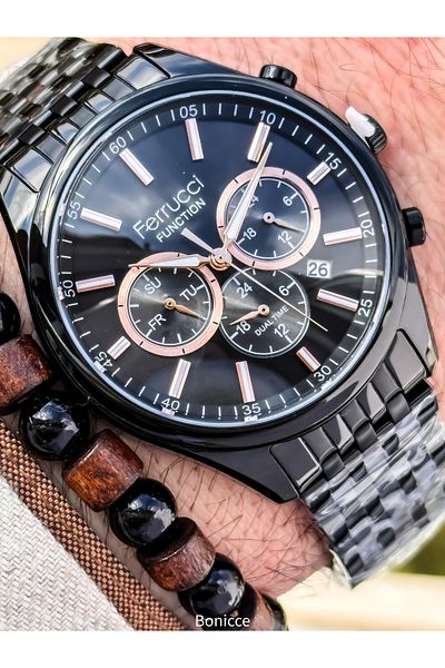 Ferrucci Black Color,Functions Active, Steel Cord, Men's Wristwatch Bracelet in Gift Box