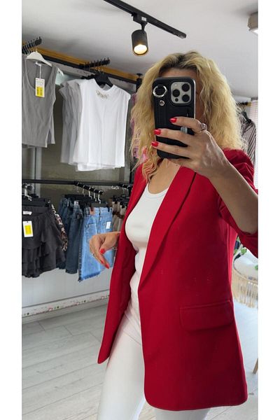 CemBebe Red Comfortable Fit Gather Sleeve Blazer Jacket