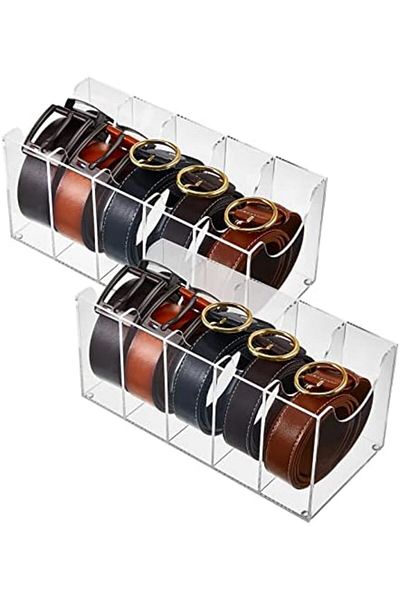 Generic 2-Pack Clear Acrylic Belt Organizer with 5 Compartments for Closet Storage of Ties, Jewelry, Makeup