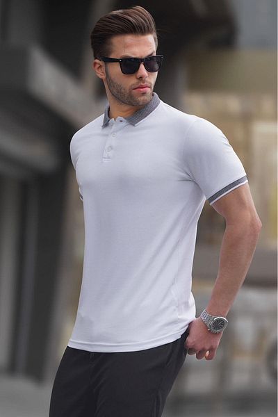 Madmext Weißes Poloshirt für Herren in normaler Passform 6105