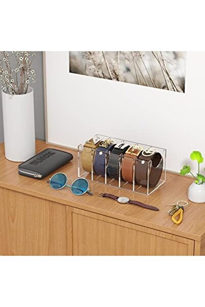 Generic Acrylic Belt Organizer with 5 Compartments for Closet Storage of Belts, Ties, and Bow Ties