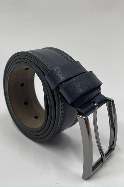 Madmext Μπλε Navy Faux Leather Διπλή Ραφή Απλό Ανδρική Ζώνη 7221