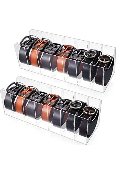 Generic 2-Pack Acrylic Belt Organizer with 7 Compartments for Closet Storage of Belts, Jewelry,