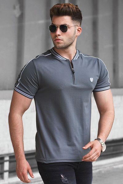 Madmext Geräuchertes Herren-T-Shirt mit Polokragen 9281