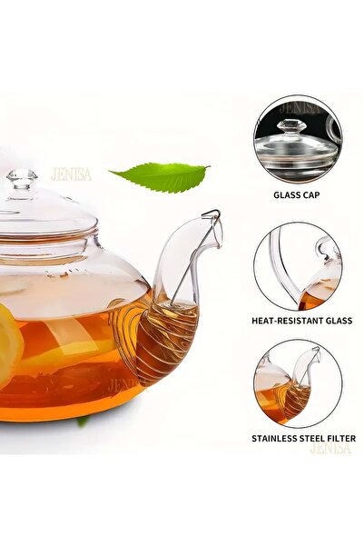 Jenisa Borosilicate Glass 1L Teapot – Heat-Resistant Glass Teapot with Strainer for Herbal Tea and Aromatic Teas