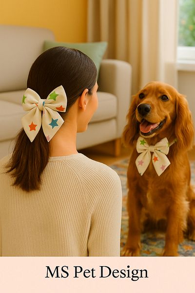 MS Pet Design Adjustable Bow Model Cat Dog Bow Tie and Hair Clip Set