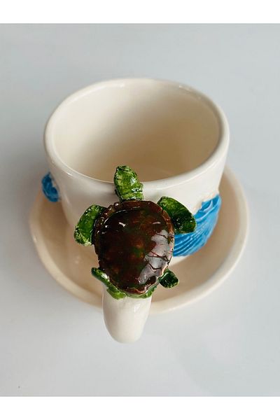 Banuart Sea Mussel Conch Starfish Turtle Gift Handmade Ceramic Coffee Cup