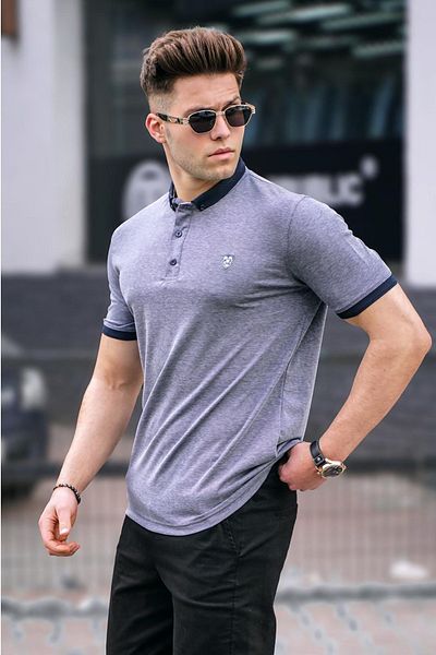 Madmext Modré pánské tričko Polo Collar Basic