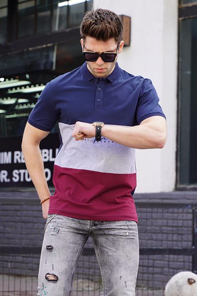 Madmext Marineblaues Herren-T-Shirt mit Polokragen 5819