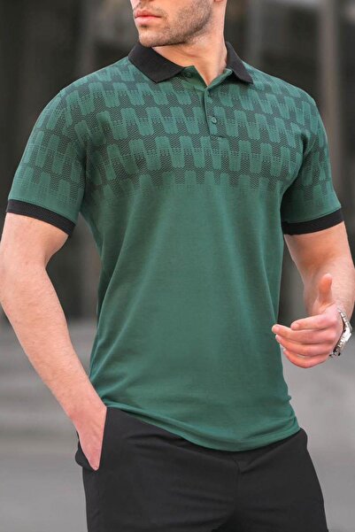 Madmext Σκούρο πράσινο ανδρικό μπλουζάκι πόλο με λεπτή εφαρμογή 6109