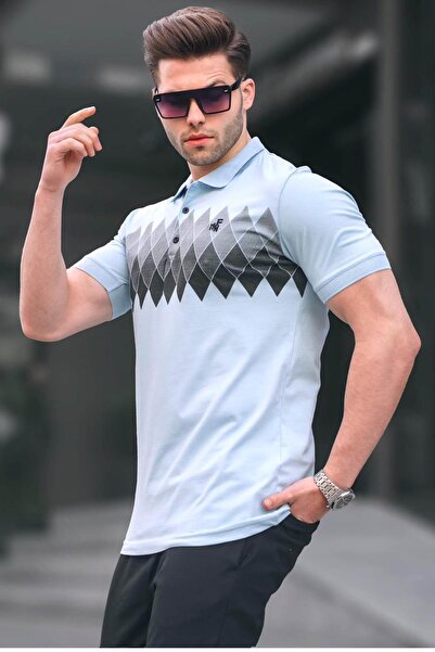 Madmext Ανδρικό μπλουζάκι πόλο με μπλε σχέδιο 6106