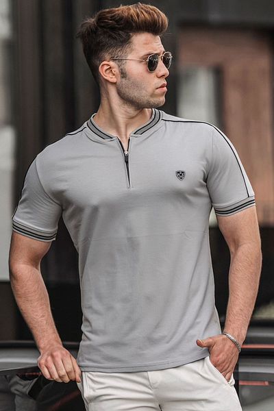 Madmext Graues Herren-T-Shirt mit Polokragen 9281