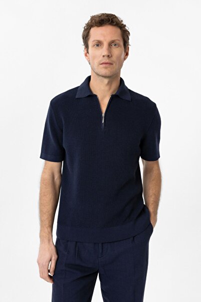 S13 Store Zippered woven men's polo neck knit t-shirt