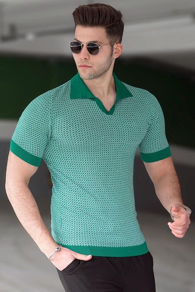 Madmext Πράσινο ανδρικό μπλουζάκι Polo Neck 5077