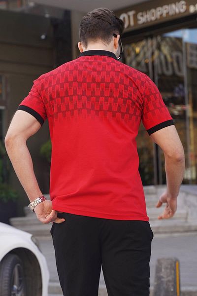 Madmext Red Slim Fit Patterned Men's Polo T-Shirt 6109