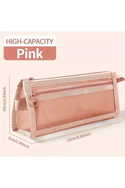 Genel Markalar Şeffaf Fileli Çift Katmanlı Kalem Kutu,Ofis Malzeme Organizatörü,Makyaj Çanta,Kalemlik