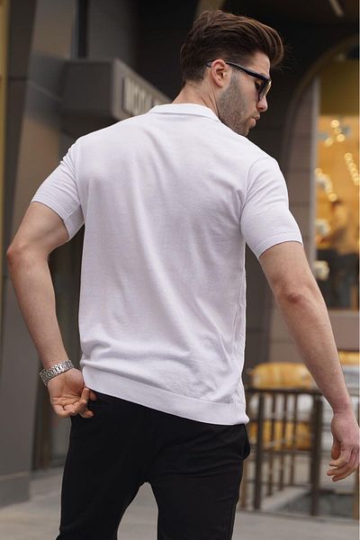 Madmext Gemustertes Strick-T-Shirt mit Polokragen in Weiß 6357