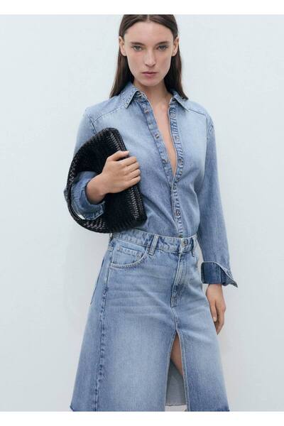 MANGO Woman Midi boy denim etek