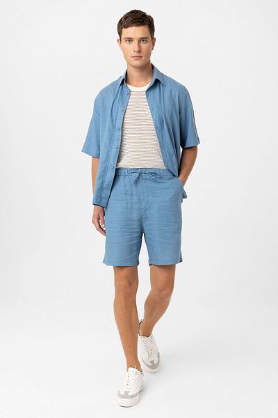 Antioch Blue Linen Blended Men's Shorts
