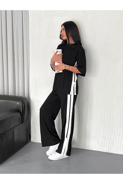 sportiness Soft Texture Short Sleeve Modal Fabric Track Suit with Slits at the Bottom