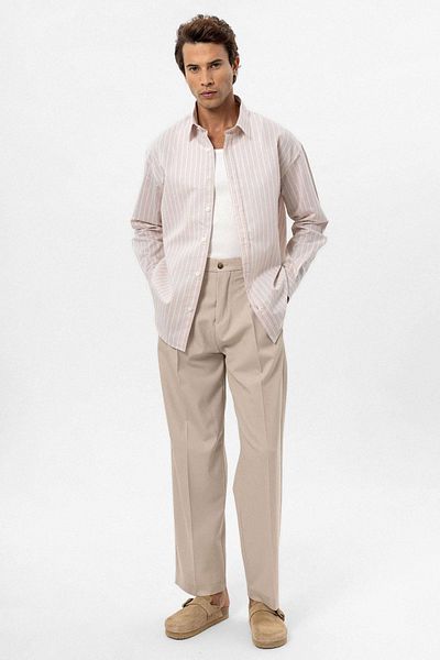 Antioch Beige Oversize Striped Men's Shirt