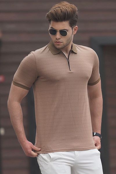 Madmext Ανδρικό πλεκτό μπλουζάκι Camel Polo Neck 5117