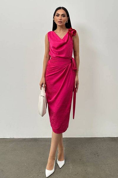 lovebox Satin Rose Accessory Belt Tied Degaje Collar Stylish Shiny Evening Dress & Dress Stp-002