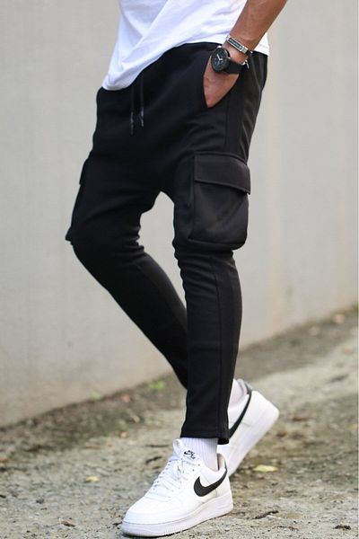 Madmext Μαύρη πλαϊνή τσέπη Basic Sweatpants 4801