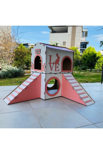 seventeen design Büyük Pembe Beyaz Tavşan Evi, Büyük Tavşan Yatağı, İki Katlı...