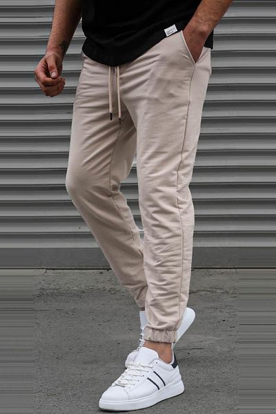 Madmext Beiger Basic Herren Trainingsanzug mit elastischen Beinen 5494