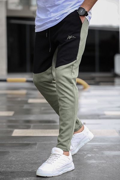 Madmext Khaki Color Blocked Men's Tracksuit Bottom