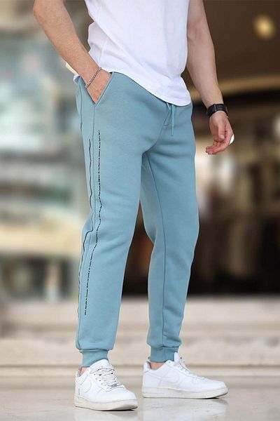 Madmext Pantaloni de trening albaștri pentru bărbați - picior elastic, dungi laterale, imprimați 6551