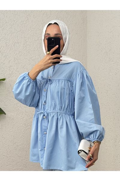 Modamorfo Cămașă cu nasturi cu dantelă în față - Baby Blue