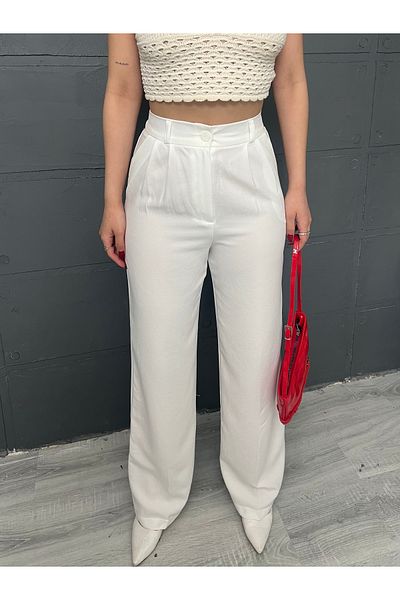 Leo Ferre Women's Pleated Detailed Linen Palazzo Trousers