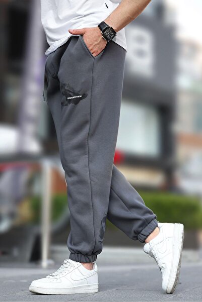 Madmext Men's Smoked Sweatpants - Elastic Leg and Pocket Detail, Printed 6553