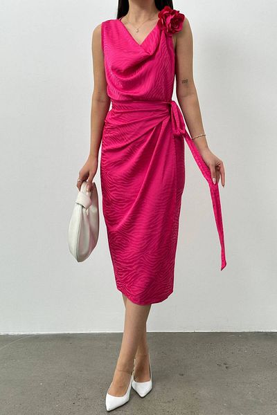 lovebox Satin Rose Accessory Belt Tied Degaje Collar Stylish Shiny Evening Dress & Dress Stp-002
