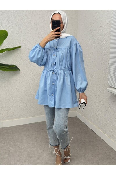 Modamorfo Сорочка-туніка з шнурівкою спереду та ґудзиками по всій довжині - Bebe Mavi