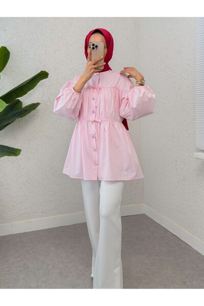 Modamorfo Πουκάμισο με κορδόνια μπροστά και με κουμπιά μέχρι το πάτωμα - Πούδρα