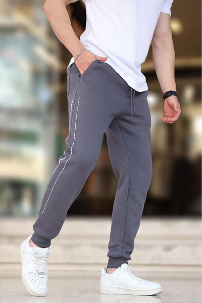 Madmext Ανδρικό Smoked Sweatpants - Elastic Leg, Side Stripe, Printed 6551